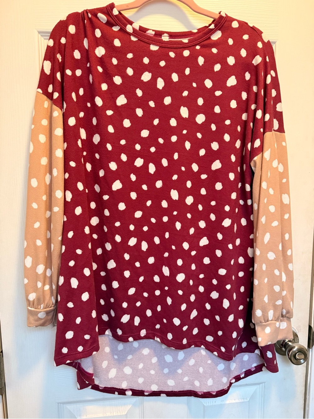 Celeste Maroon and Cream Polka Dot Pullover
